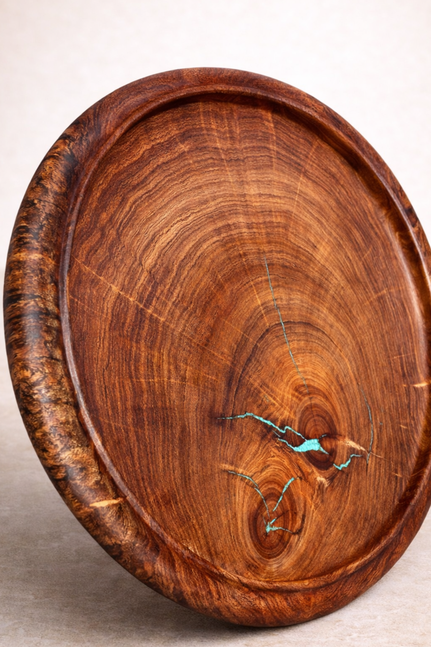 #195 - XL Beaded Velvet Mesquite Platter with Turquoise Inlay