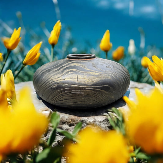 #114 - Yakisugi Ash Vessel with Gold Wax Finish