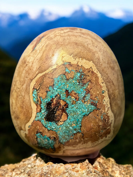 #113 - Honey Locust Burl Vessel with Fox Turquoise Inlay