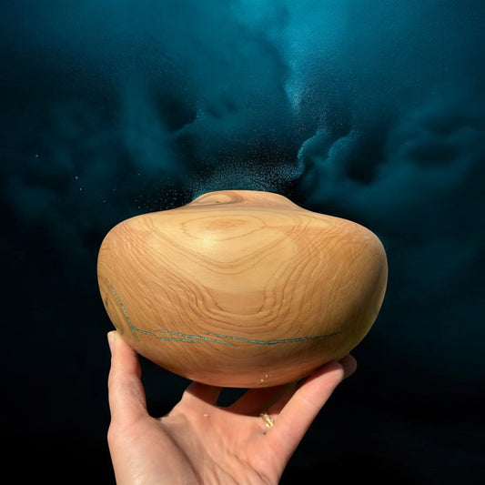 #112 - Alligator Juniper Vessel with Fox Turquoise Inlay
