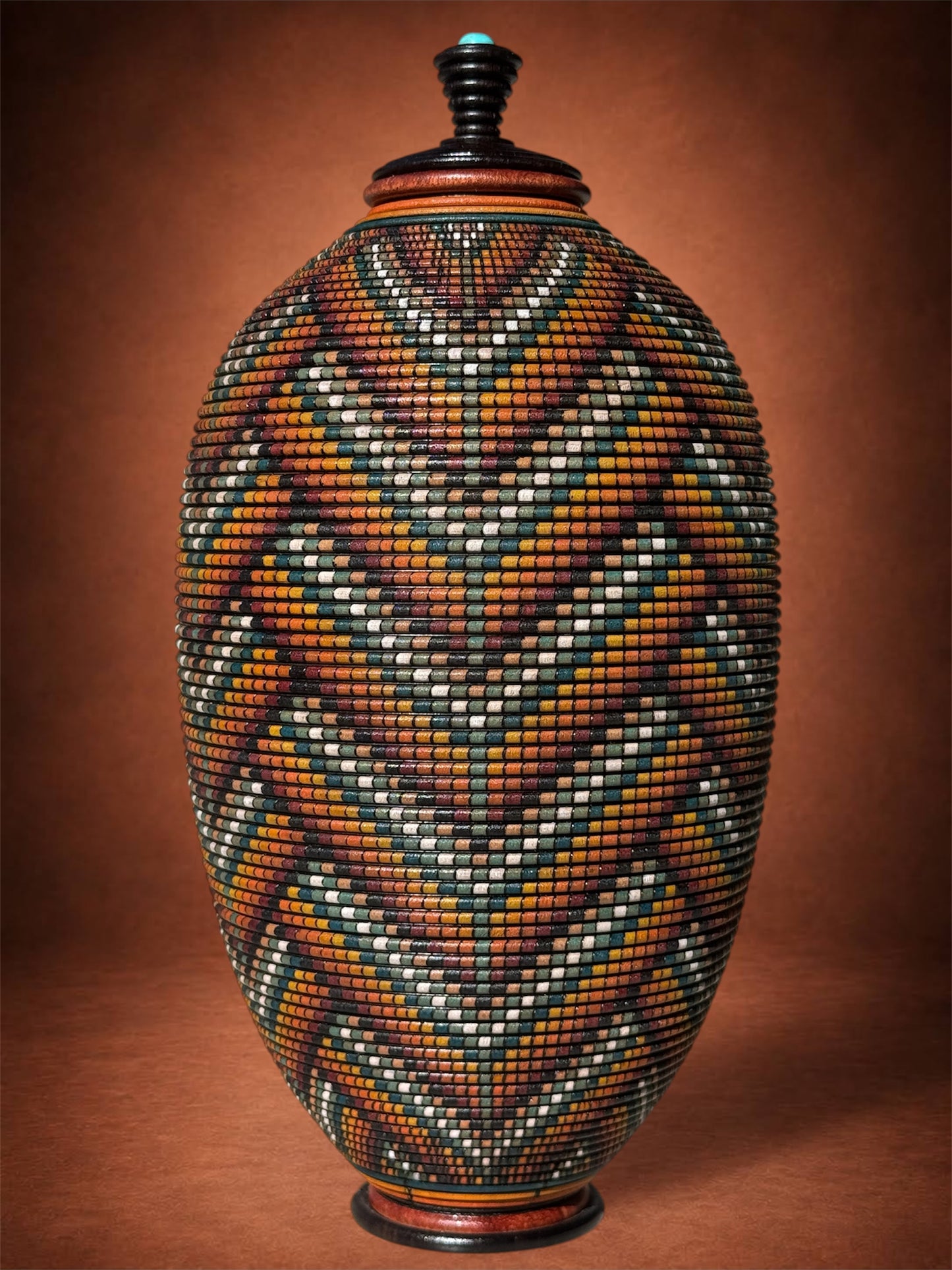 #225 - Obi Basket Illusion Vessel with Turquoise inlay and cabochon