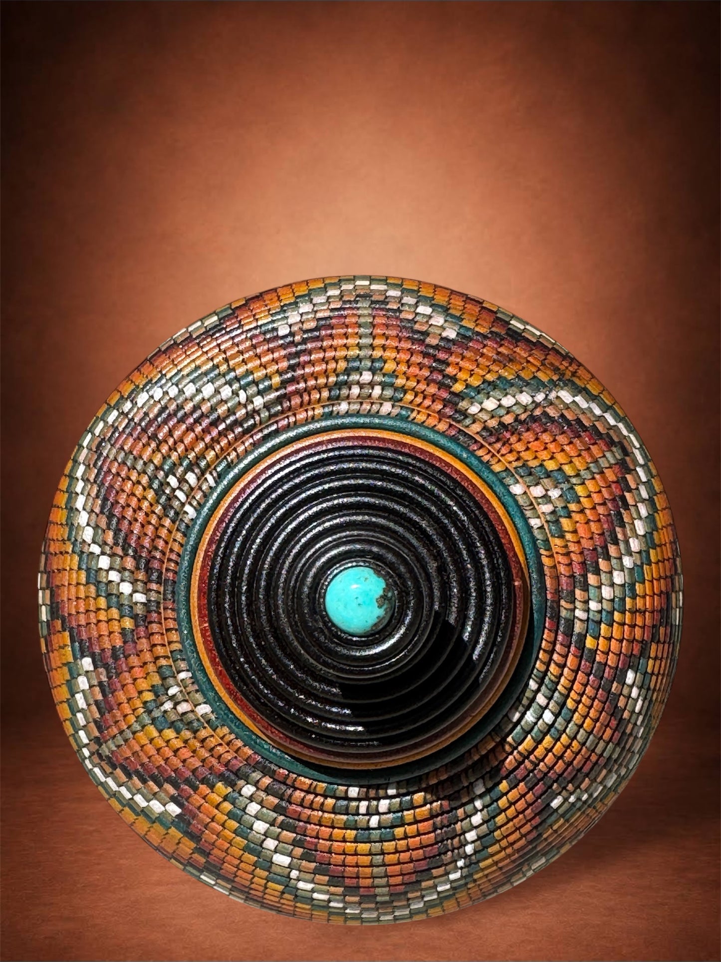 #225 - Obi Basket Illusion Vessel with Turquoise inlay and cabochon