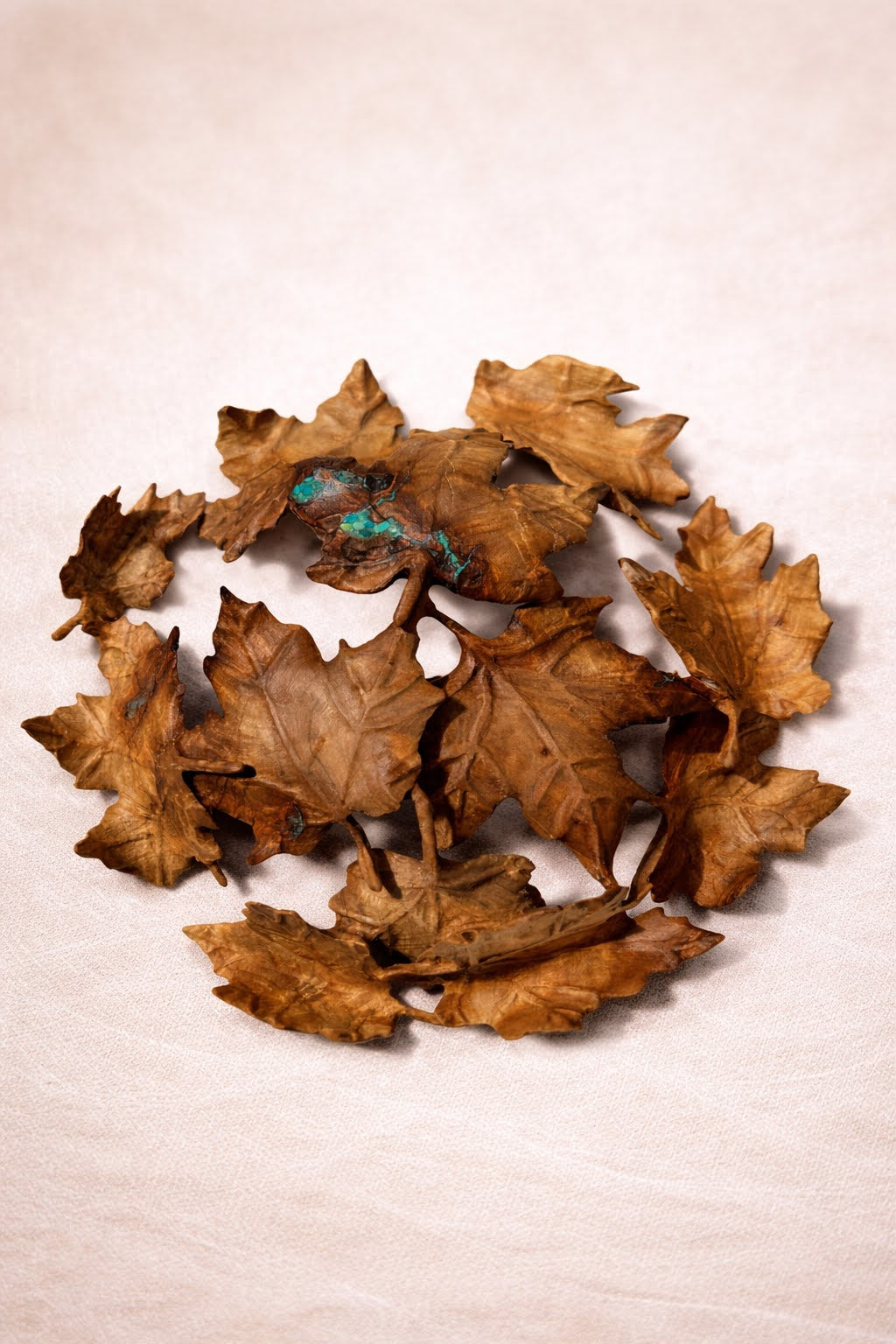 #197 - Maple Leaf Carved Quilted Poplar Bowl with Kingman Turquoise Inlay