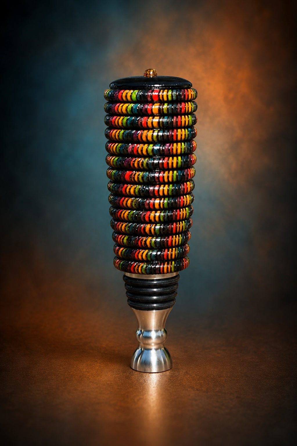 #223 - Rainbow Basket Illusion Stopper with Amber Cabochon
