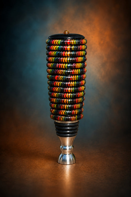 #223 - Rainbow Basket Illusion Stopper with Amber Cabochon
