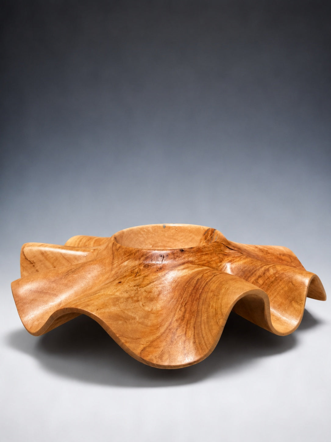 #201 - "Twirl" Soft Maple Wave Bowl with Kingman Turquoise Inlay and African Blackwood legs