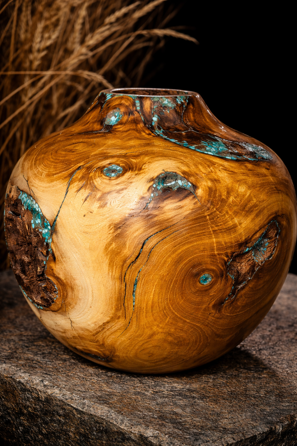 #198 - Mulberry "4 Seasons" Vessel with Kingman Turquoise Inlay